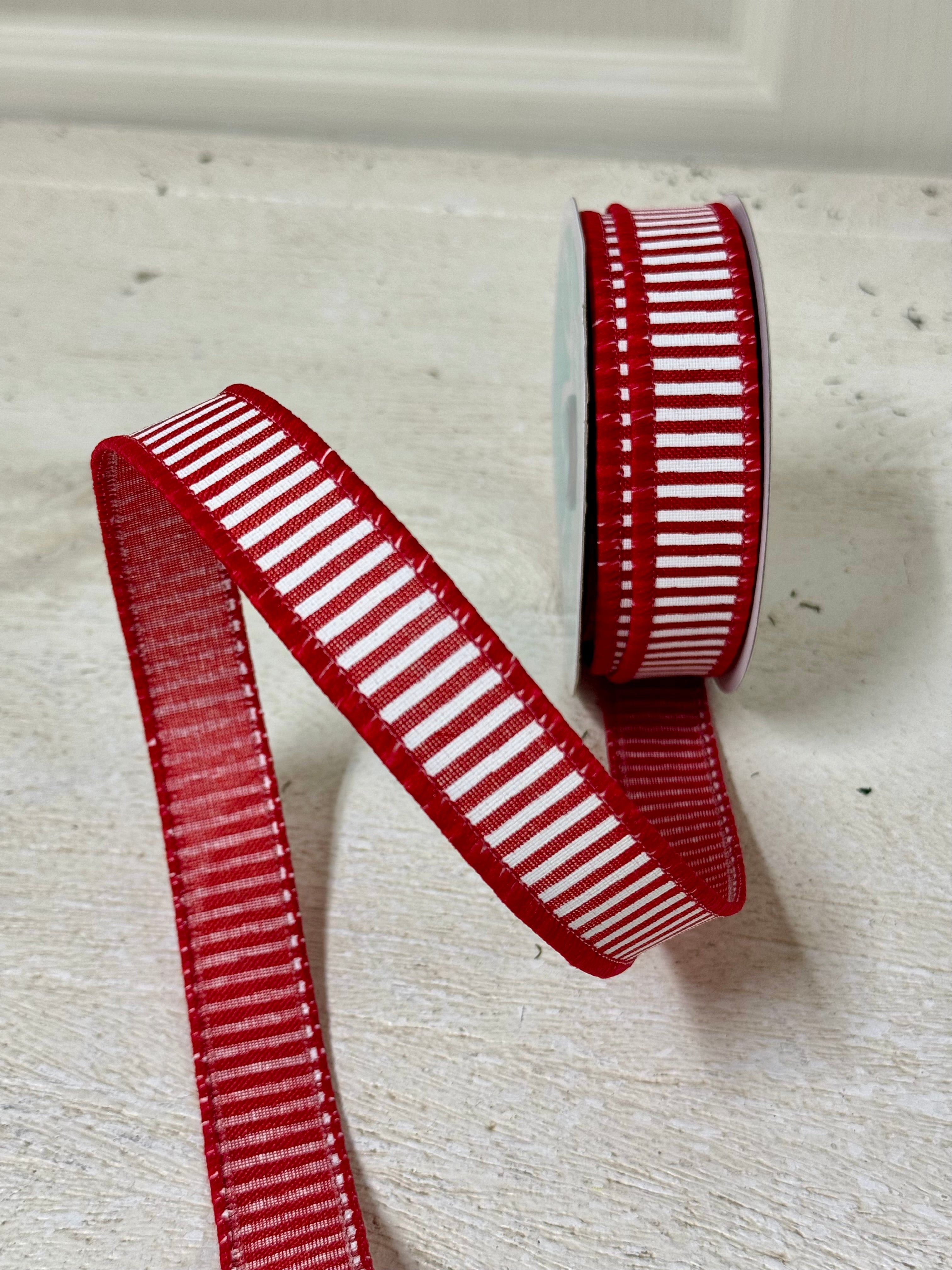7/8 Inch By 10 Yard Red And White Horizontal Stripe Ribbon – TMIGifts