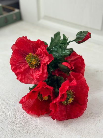 17 Inch Red Poppy Floral Bush