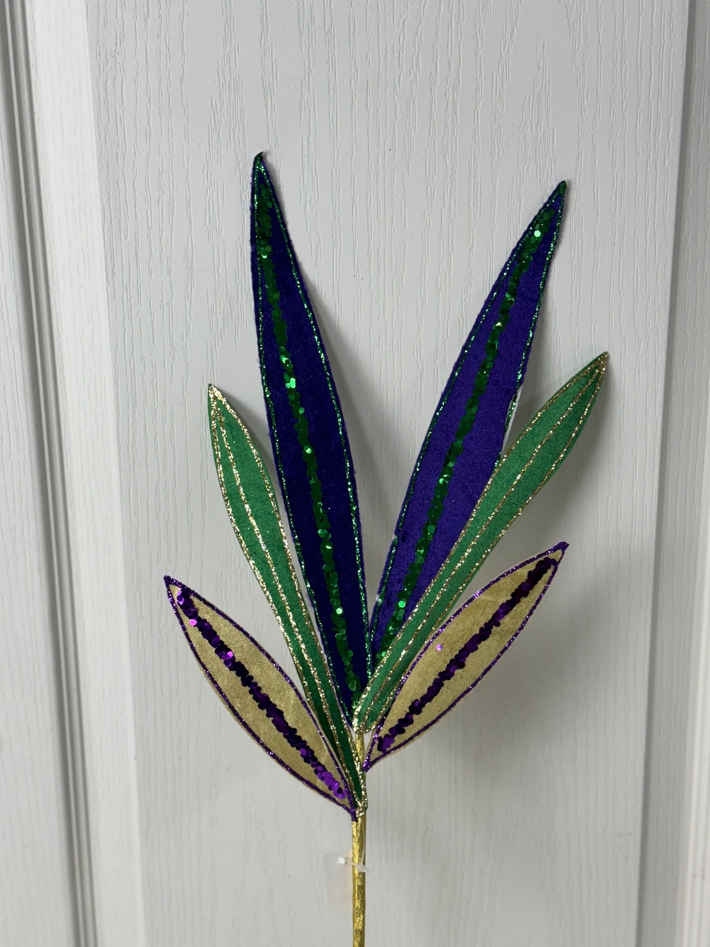 22 Inch Mardi Gras Glitter Velvet Leaf Spray