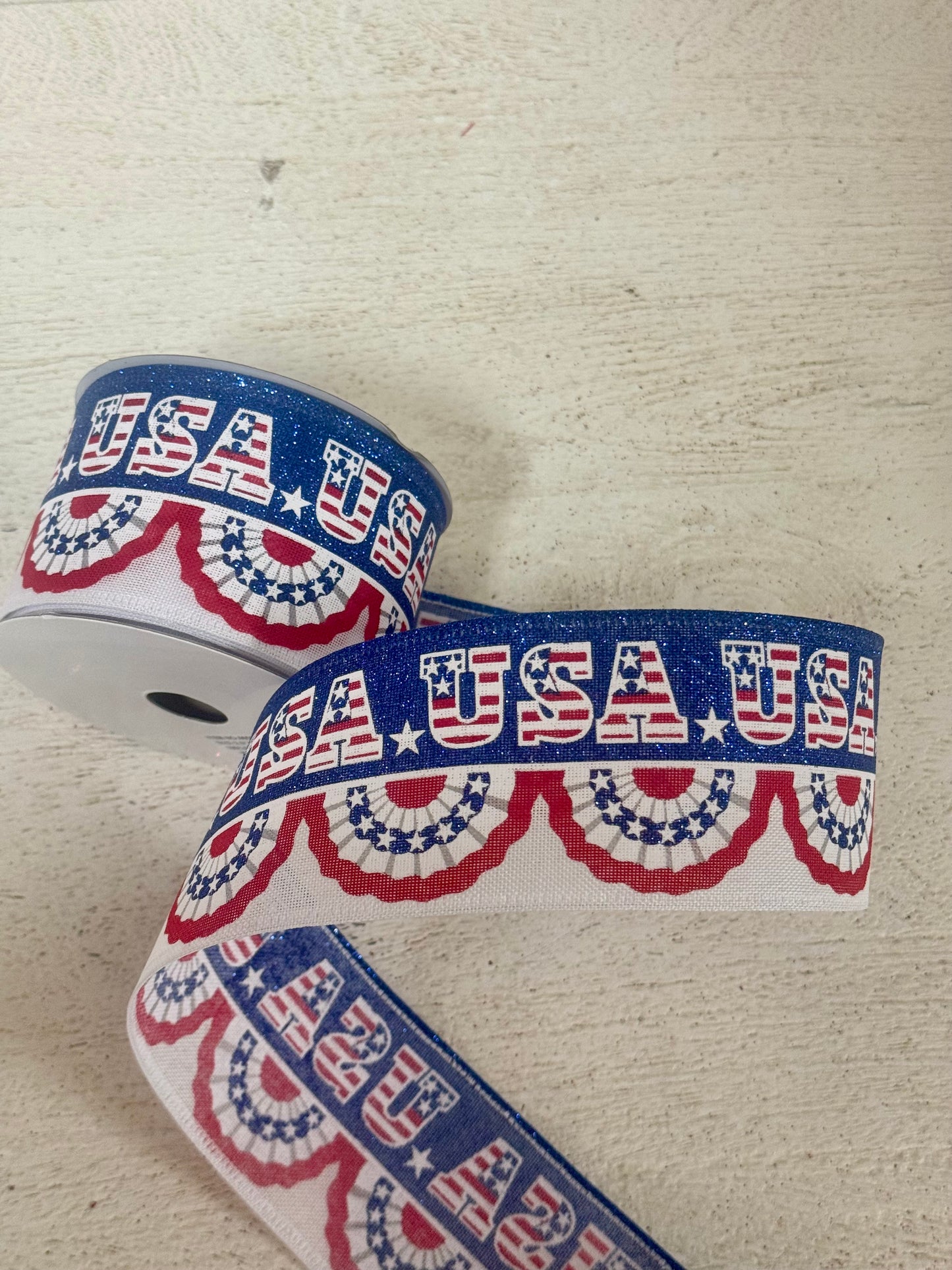 2.5 Inch By 10 Yard USA Pleated Flag Ribbon