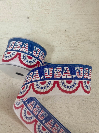 2.5 Inch By 10 Yard USA Pleated Flag Ribbon