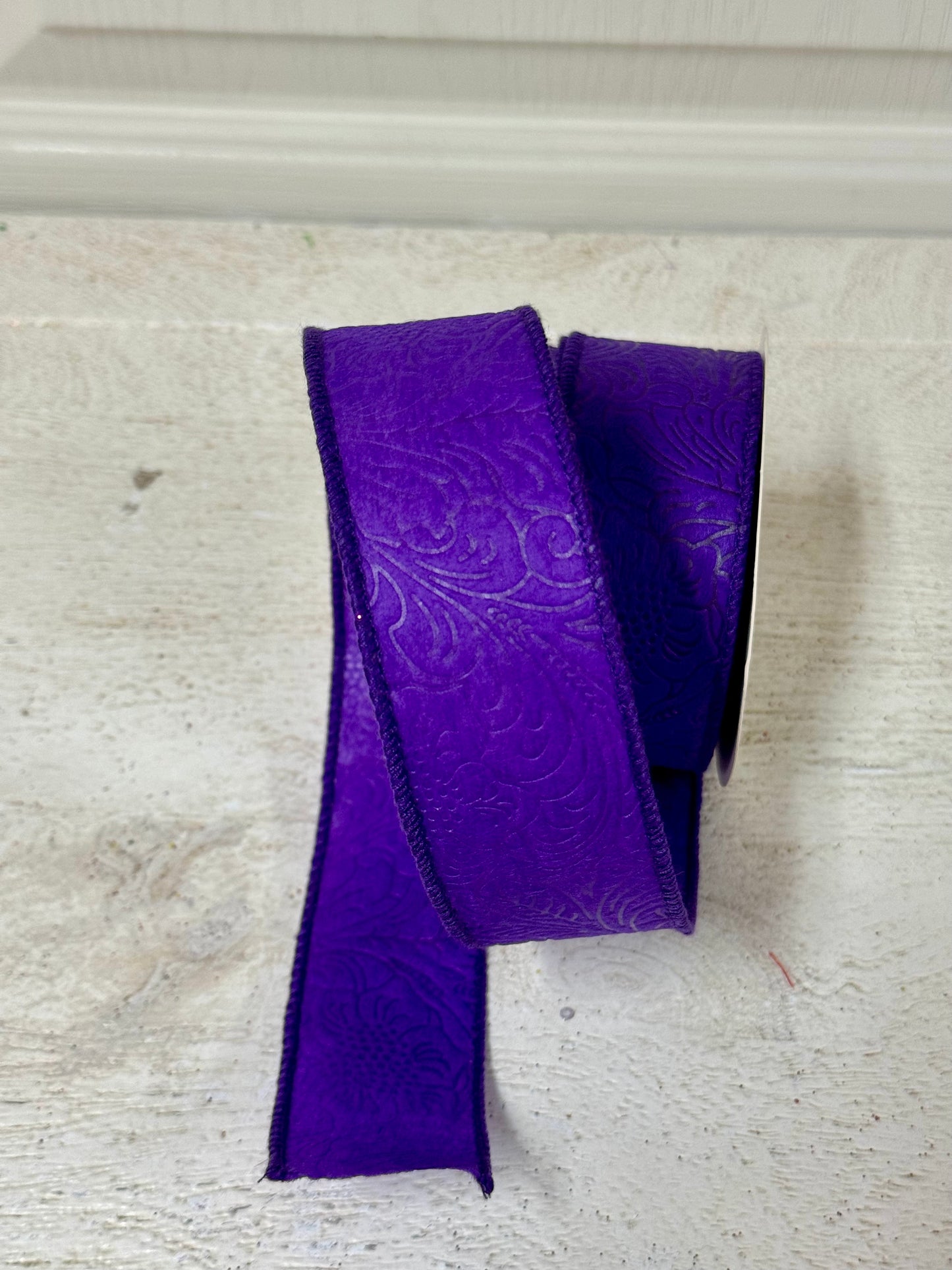 1.5 Inch By 10 Yard Purple Floral Leaves Ribbon