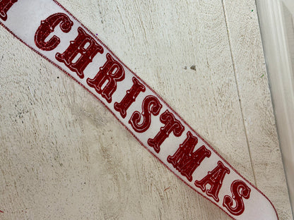 2.5 Inch By 10 Yard Red And White Merry Christmas Ribbon