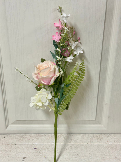 19 Inch Pink And Cream Rose Hydrangea Flower Spray