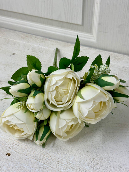 14 Inch Cream Ranunculus Floral Bush