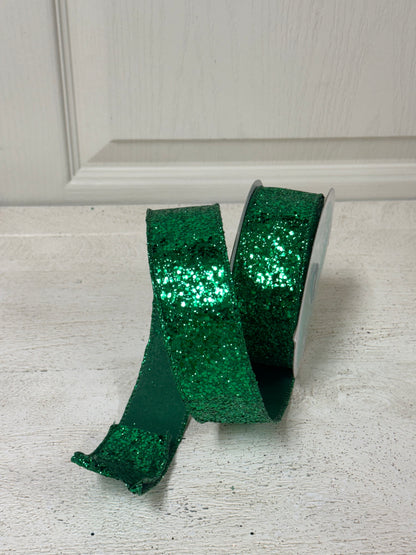 1.5 Inch By 10 Yard Emerald Green Large Glitter Ribbon