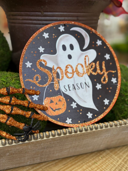 8 Inch Glitter Spooky Ghost Metal Sign