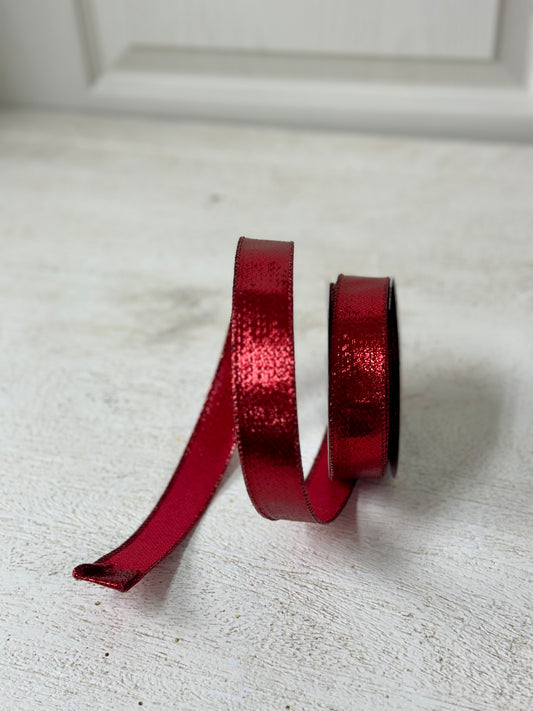 7/8 Inch By 10 Yard Red Metallic Ribbon