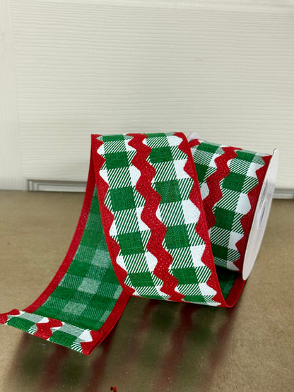 2.5 Inch By 10 Yard Emerald And Red Ric Rac On Plaid Ribbon