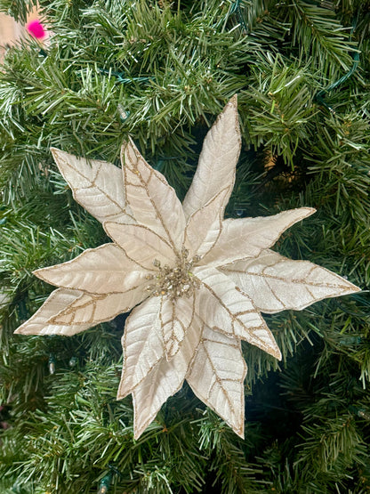 28 Inch Ivory And Champagne Glitter Edge Poinsettia