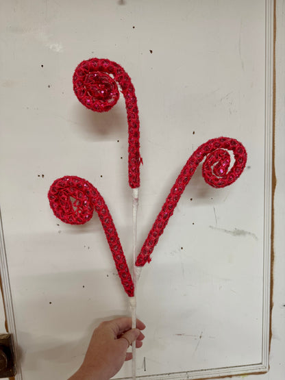 28 Inch Fuchsia Sequin Tinsel Curly Spray