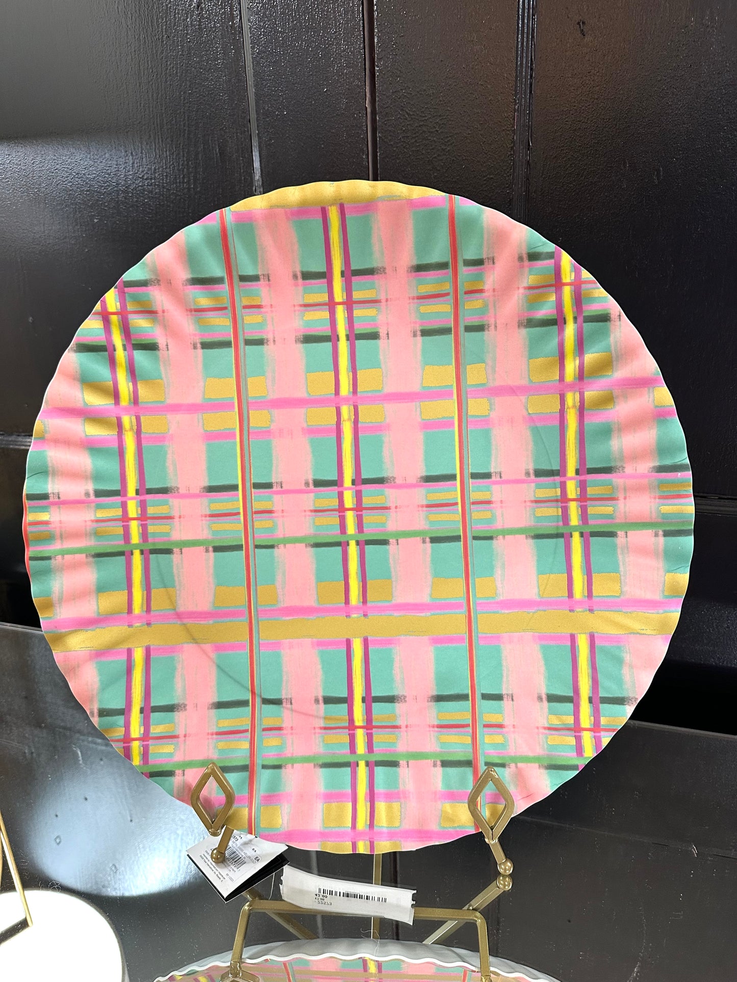 16 Inch Multicolor Plaid  Melamine Platter