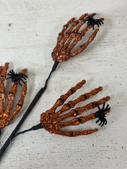 24 Inch Orange And Black Skeleton Hand Spray