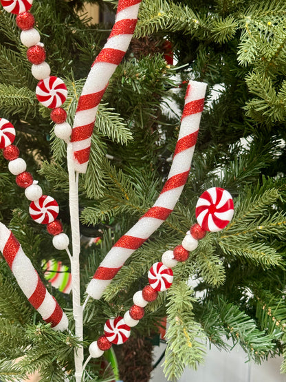 28 Inch Red And White Candy Cane And Peppermint Spray