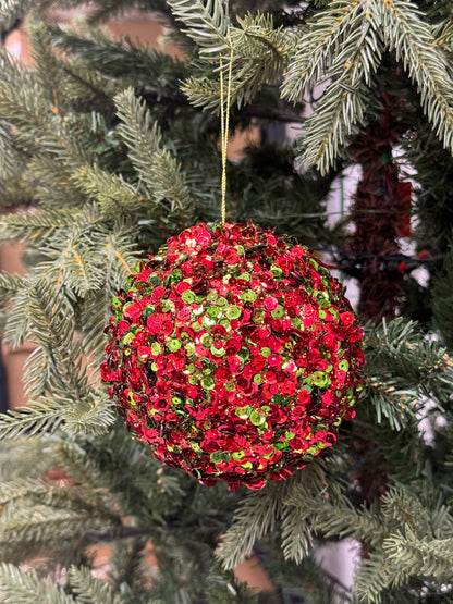 5 Inch Red And Lime Sequin Glitter Ornament Ball