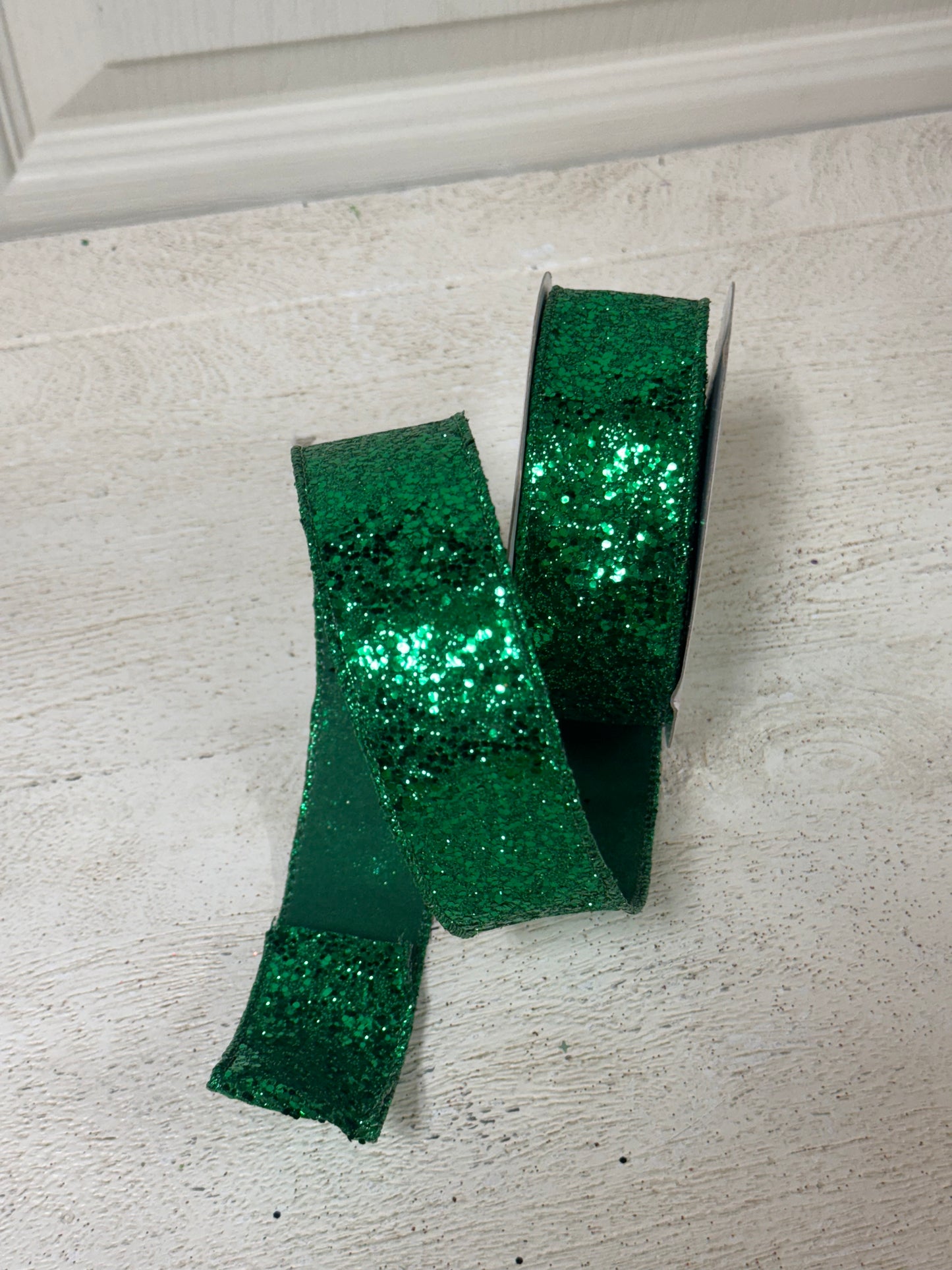 1.5 Inch By 10 Yard Emerald Green Large Glitter Ribbon