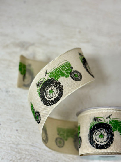 2.5 Inch By 10 Yard Green Tractor Burlap Ribbon