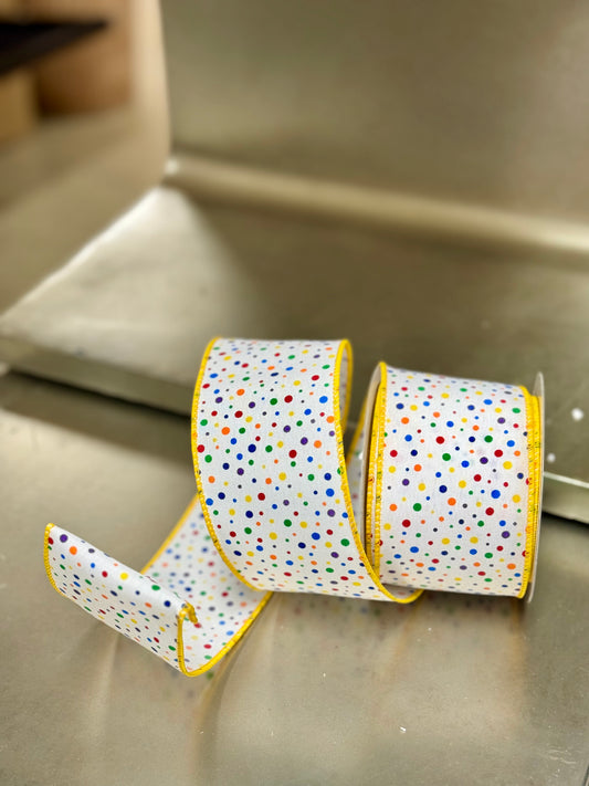 2.5 Inch By 10 Yard Multi Color Mini Polka Dot Ribbon