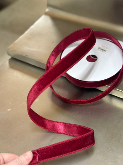 7/8 Inch By 10 Yard Burgundy Velvet Ribbon With Satin Backing