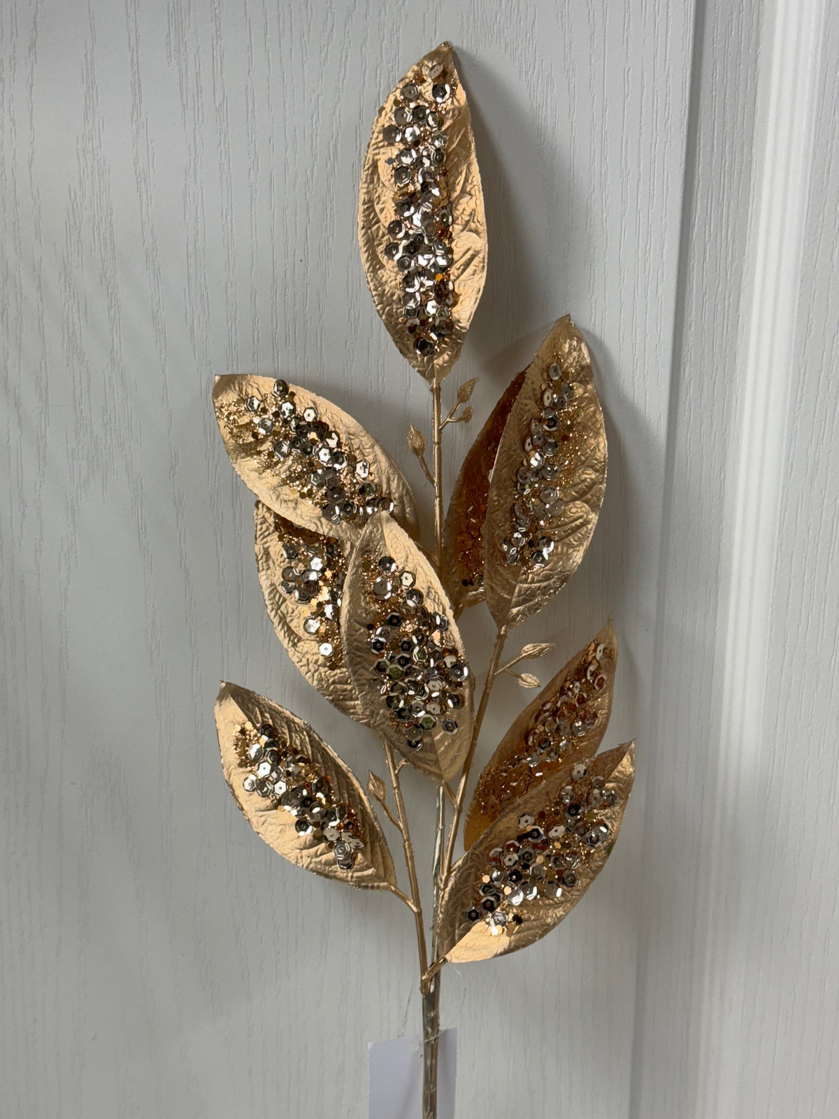 25.5 Inch Copper Glitter Sequin Leaf Spray