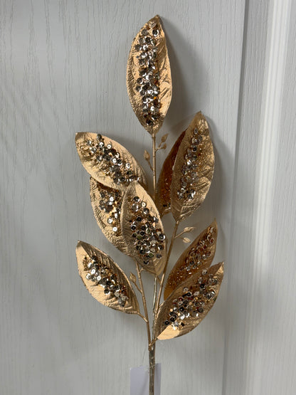 25.5 Inch Copper Glitter Sequin Leaf Spray