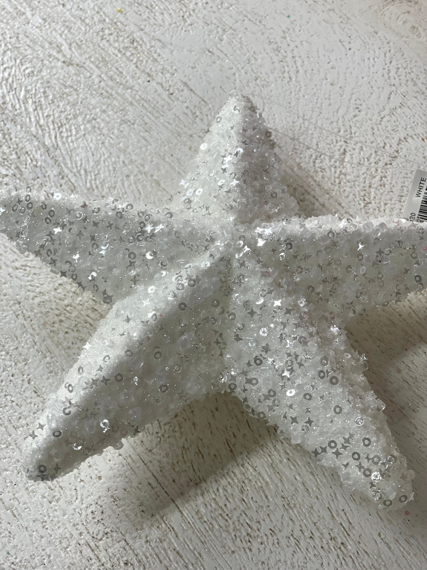 7.5 Inch White Sequin Star Ornament