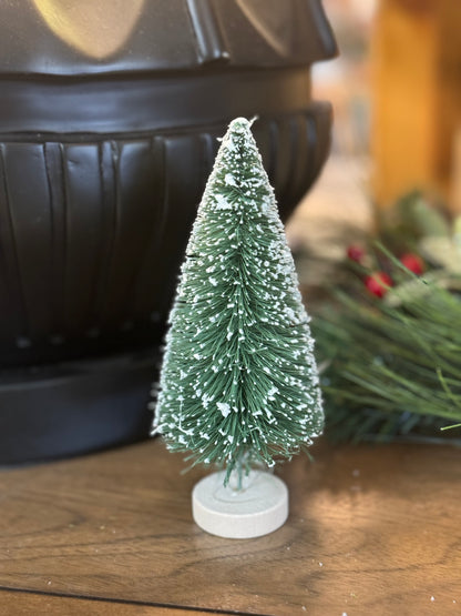 6 Inch Green With Snow Branches Bottle Brush Tree