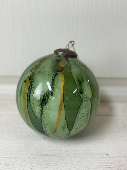 6 Inch Green Watercolor Glass Ornament Ball