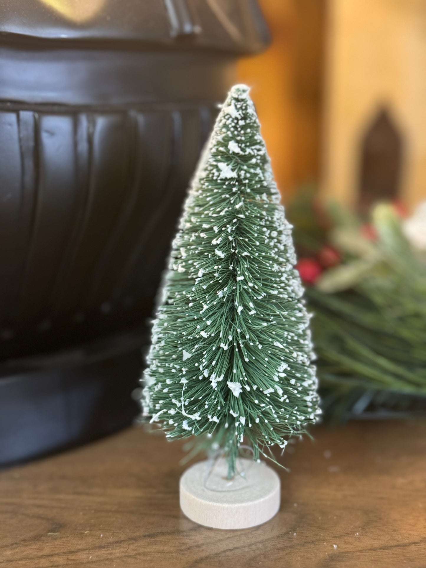 6 Inch Green With Snow Branches Bottle Brush Tree