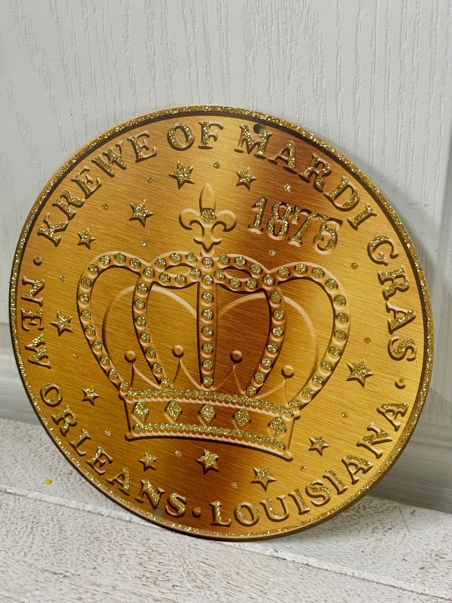 8 Inch Gold Mardi Gras Crown Coin Metal Sign