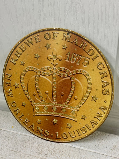 8 Inch Gold Mardi Gras Crown Coin Metal Sign
