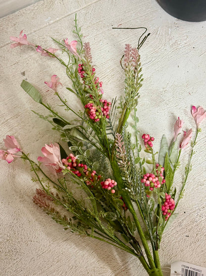 24 Inch Pink And Green Paper Flower Leaf And Bead Spray