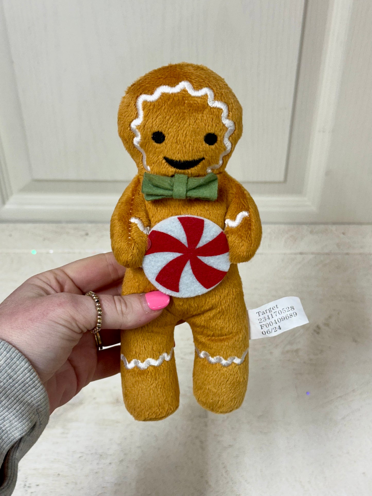 8 Inch Plush Gingerbead Holding A Peppermint