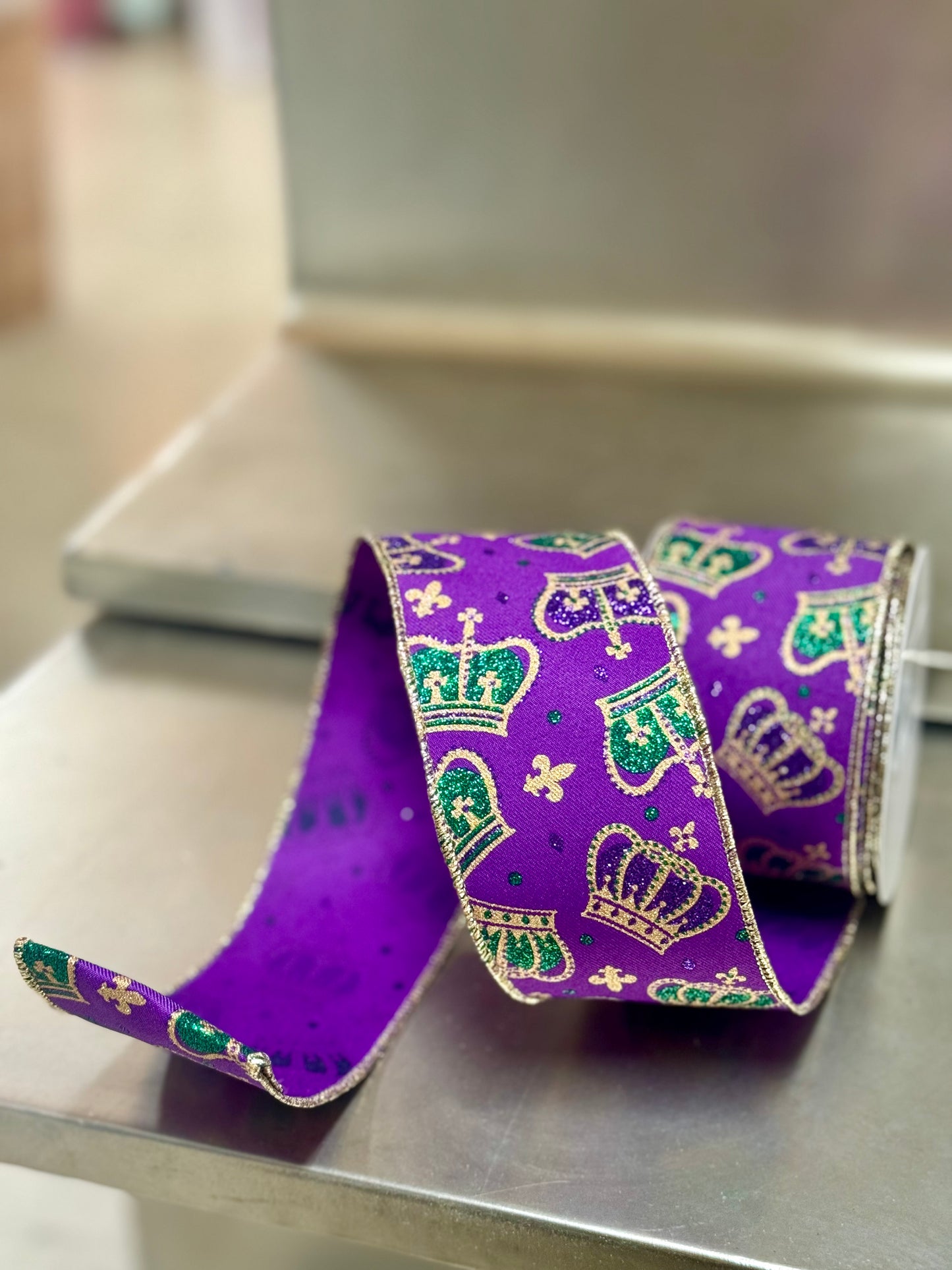 2.5 Inch By 10 Yard Purple Mardi Gras Crown Ribbon