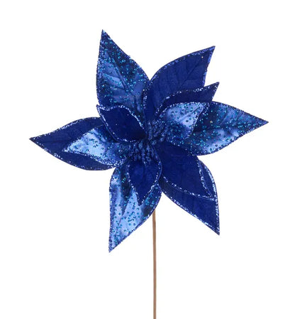 12 Inch Metallic Blue Velvet Poinsettia