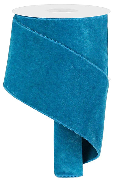 4 Inch By 10 Yard Teal Deluxe Velvet With Satin Backing Ribbon