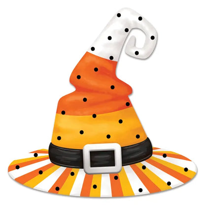 12 Inch Embossed Candy Corn Witch Hat Sign