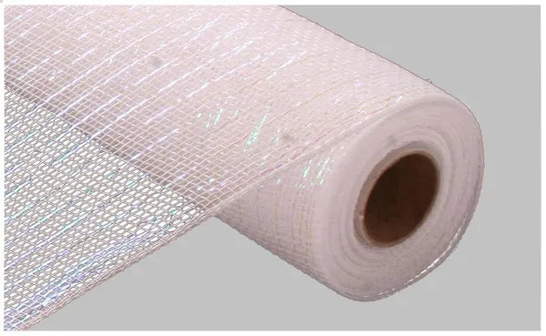 10 Inch By 10 Yard White With White Iridescent Foil Metallic Mesh