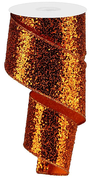 2.5 Inch By 10 Yard Orange Large Glitter Ribbon