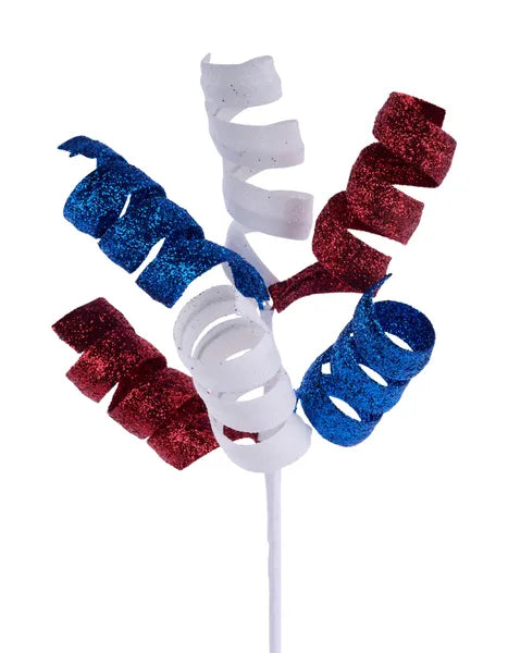 14 Inch Red White Blue Glitter Curl Pick