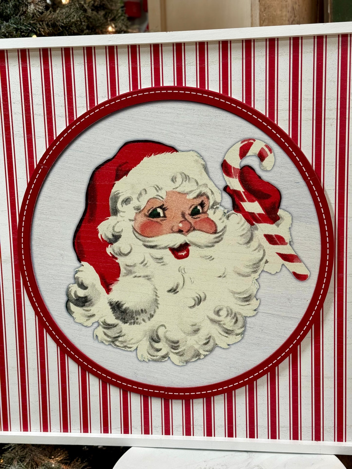 24.75 Inch Red And White Striped Santa Wall Art