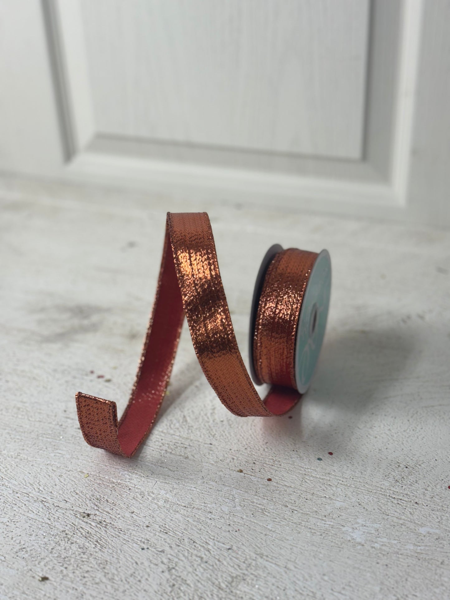 7/8 Inch By 10 Yard Copper Wired Metallic Ribbon