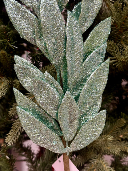 28 Inch Wintergreen Glitter Leaf Spray