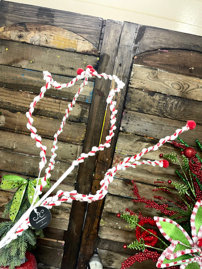 34 Inch Red And White Chenille Peppermint Curly Spray