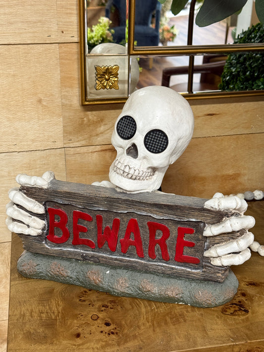 12 Inch Beware Skull And Skeleton Light Up Decor