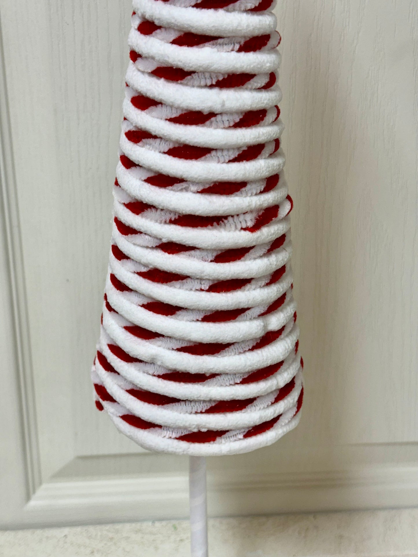 21 Inch Red And White Tinsel Glitter Twisted Cone Tree