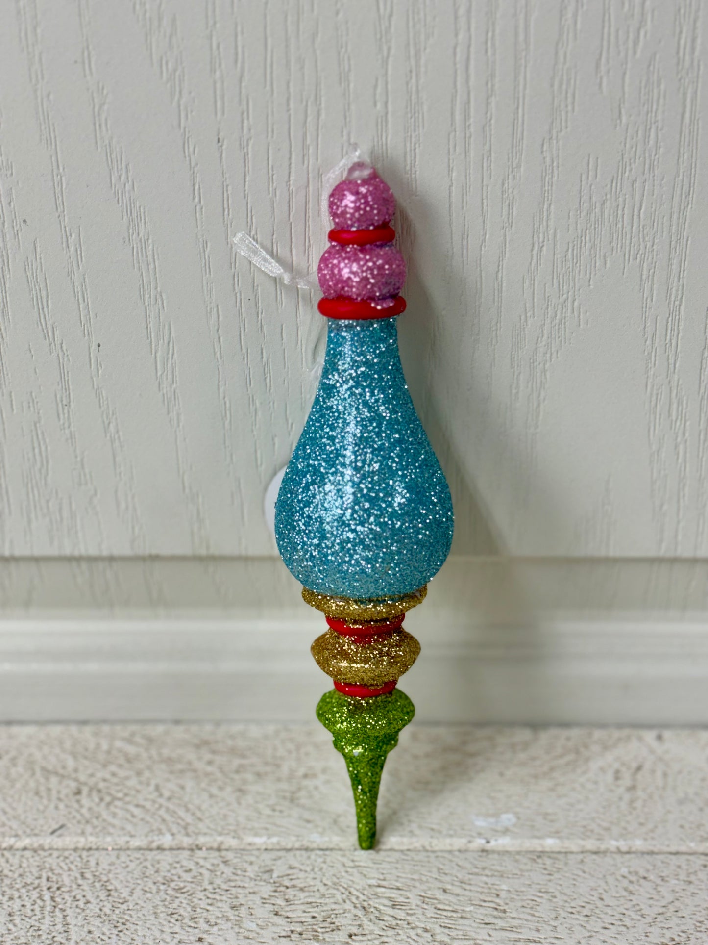 7.5 Inch Gorgeous Glitter Multi Color Slender Finial Ornament