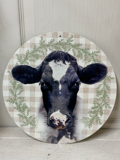 12 Inch Bessie The Cow Metal Round Sign