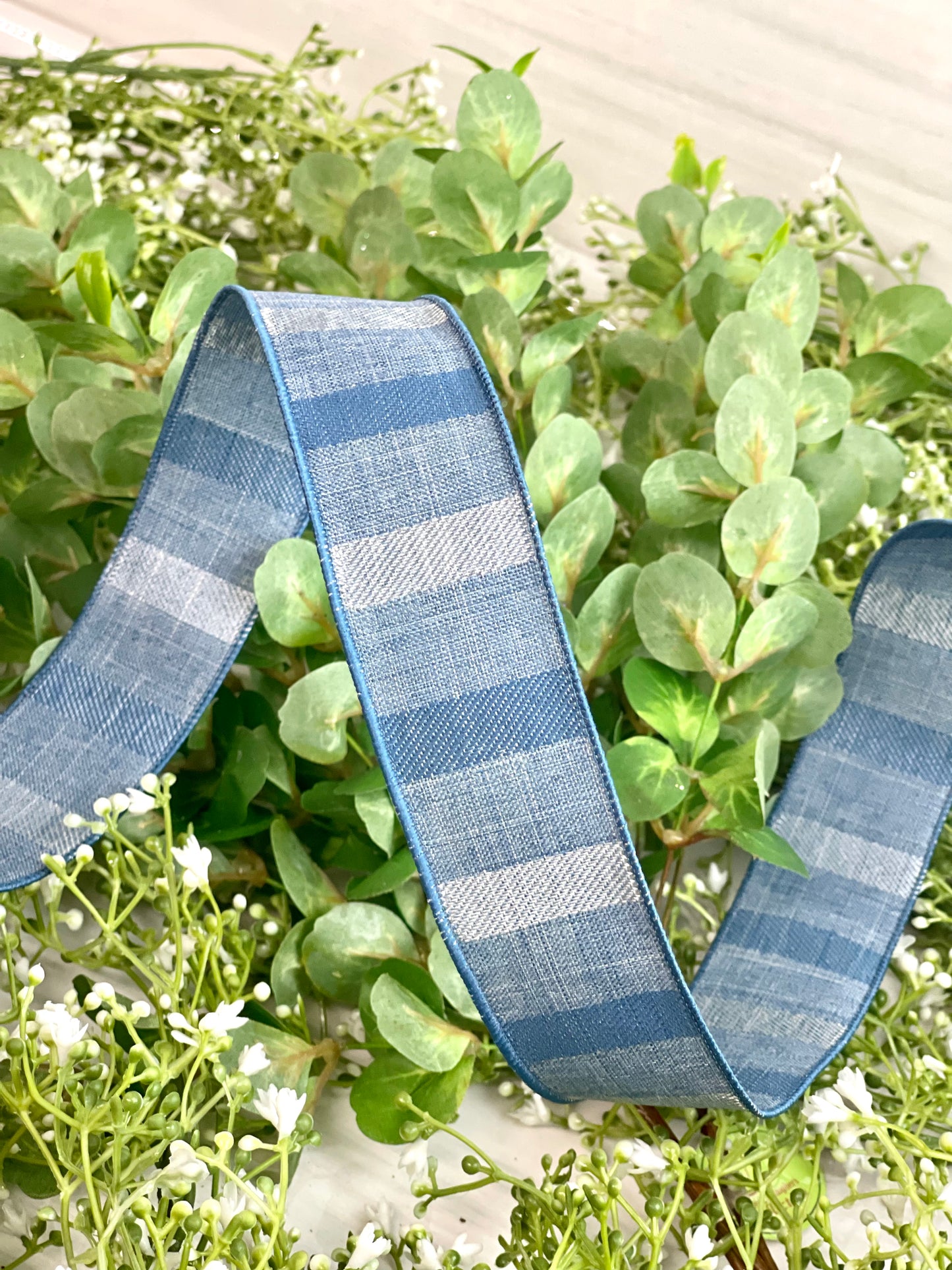 1.5 Inch By 50 Yard Multi Blue Woven Stripe Ribbon