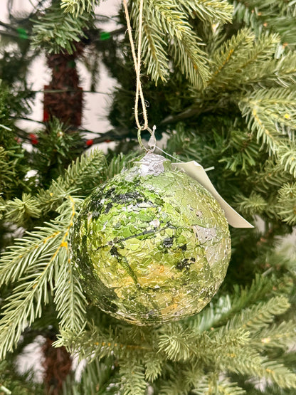 4 Inch Camouflage Green Crackle Ornament Ball